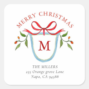 Monogram Citrus Wappen mit Adresse Quadratischer Aufkleber