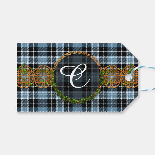 Monogram Clark Tartan Geschenkanhänger (Vorderseite (Horizontal))