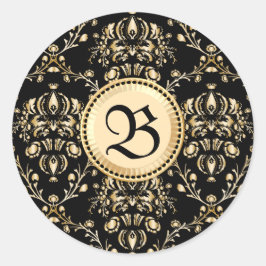 Monogram Class Elegante Gold Damask Mittelalterlic Runder Aufkleber