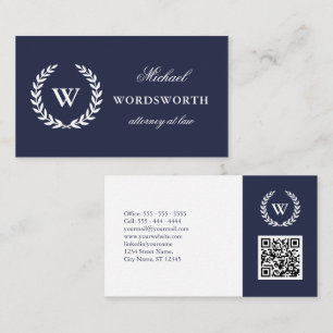 Monogram Classic Beruflich Blue White QR Code Visitenkarte