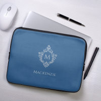 Monogram Classic Blue Vintag Elegant Wappen Name