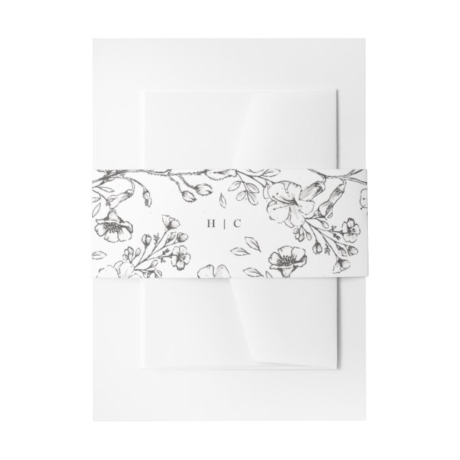 Monogram Classic Botanical Florals Wedding Einladungsbanderole (Vorderseite Beispiel)