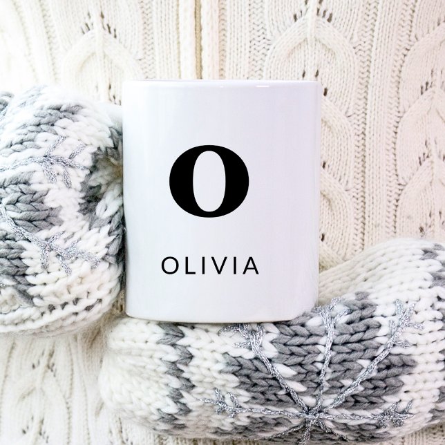 Monogram Classic Elegant 2 Initial Schwarz-weiß Kaffeetasse (Left side)