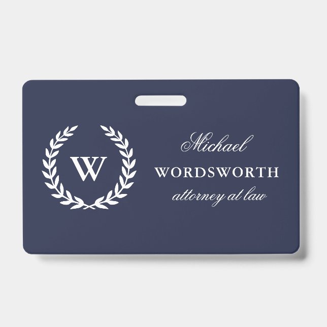 Monogram Classic Elegant Beruflich Blue Abzeichen Ausweis (Vorderseite)