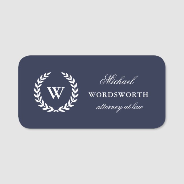 Monogram Classic Elegant Beruflich Blue Namensschild (Vorderseite)