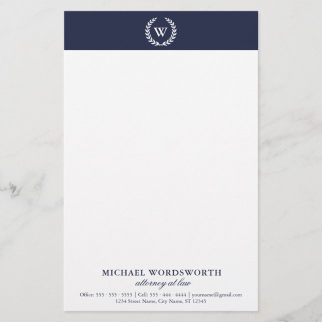Monogram Classic Elegant Beruflich Stationery Briefpapier (Vorderseite)