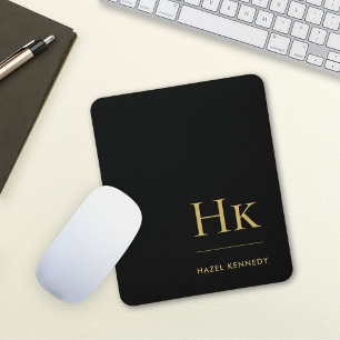 Monogram Classic Elegant Black Gold Initials Mousepad