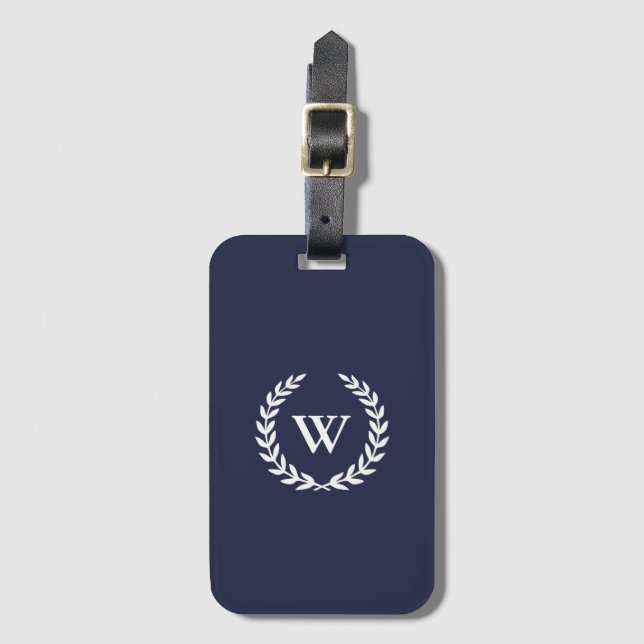 Monogram Classic Elegant Blue Luggage Tag Gepäckanhänger (Vorderseite Vertikal)