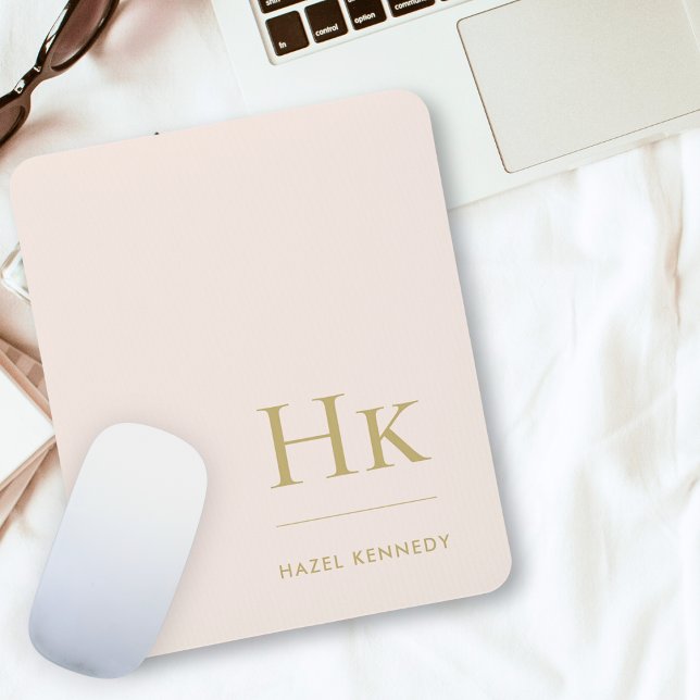 Monogram Classic Elegant Blush Pink Gold Initials Mousepad (Von Creator hochgeladen)