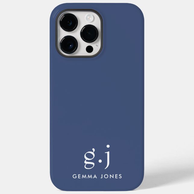 Monogram Classic Elegant Minimal Dusty Blue White Case-Mate iPhone Hülle (Rückseite)