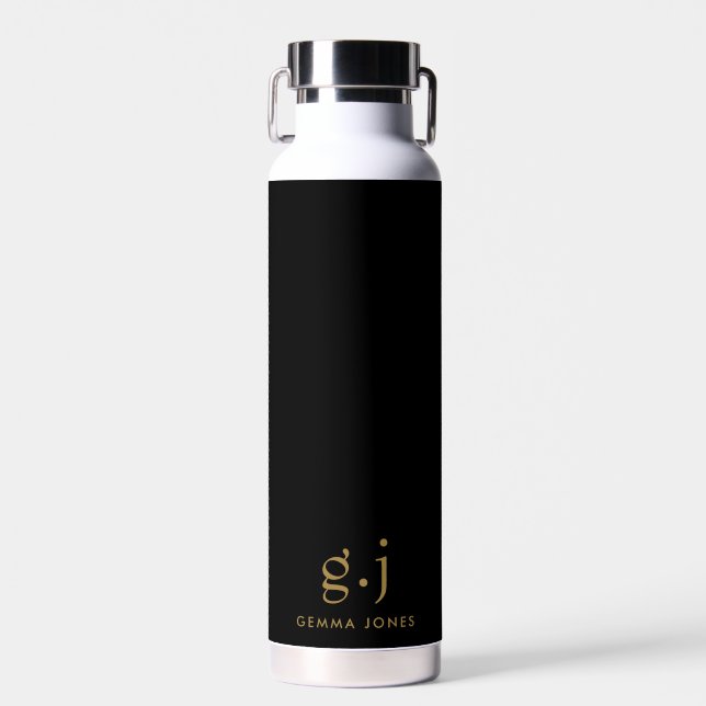 Monogram Classic Elegant Minimal Gold Black Trinkflasche (Vorne)
