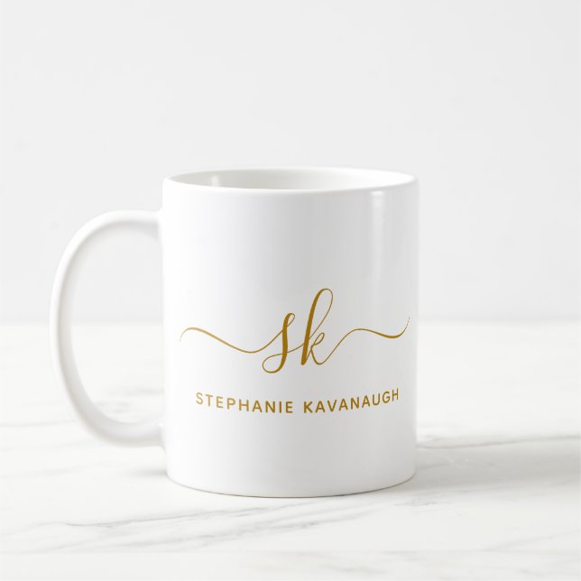 Monogram Classic Elegant Minimal Gold Script Kaffeetasse (Links)
