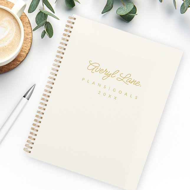 Monogram Classic Elegant Minimal Ivory Gold Script Planer (Von Creator hochgeladen)