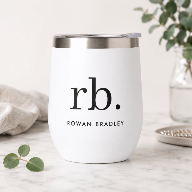 Monogram Classic Elegant Minimal Schwarz und Weiß (Modern monogram drinkware perfect for gifts, parties, and daily use)