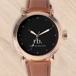 Monogram Classic Elegant Minimal Schwarz und Weiß Armbanduhr<br><div class="desc">Ein minimalistisches Monogramm-Design mit großen Typografie-Initialen in einem klassischen Schriftart mit Ihrem Namen unten auf einem einfachen schwarzen Hintergrund. Das perfekt angepasste Geschenk oder Accessoire!</div>