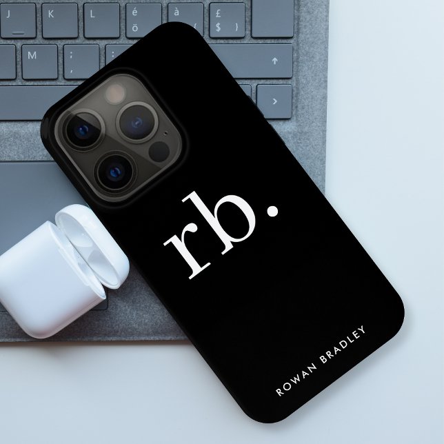 Monogram Classic Elegant Minimal Schwarz und Weiß Case-Mate iPhone Hülle (Sleek black modern monogram custom iPhone case.)