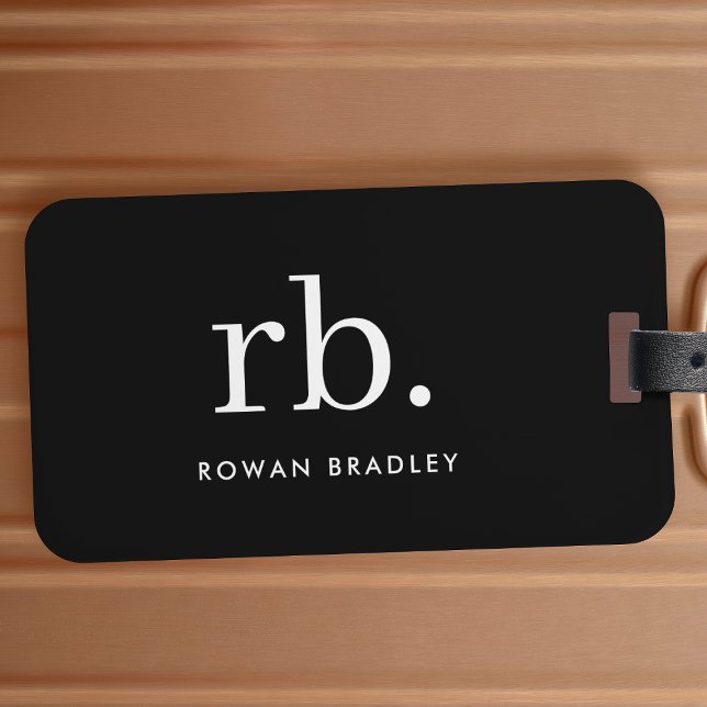 Monogram Classic Elegant Minimal Schwarz und Weiß Gepäckanhänger (Sleek black modern monogram custom luggage tags.)