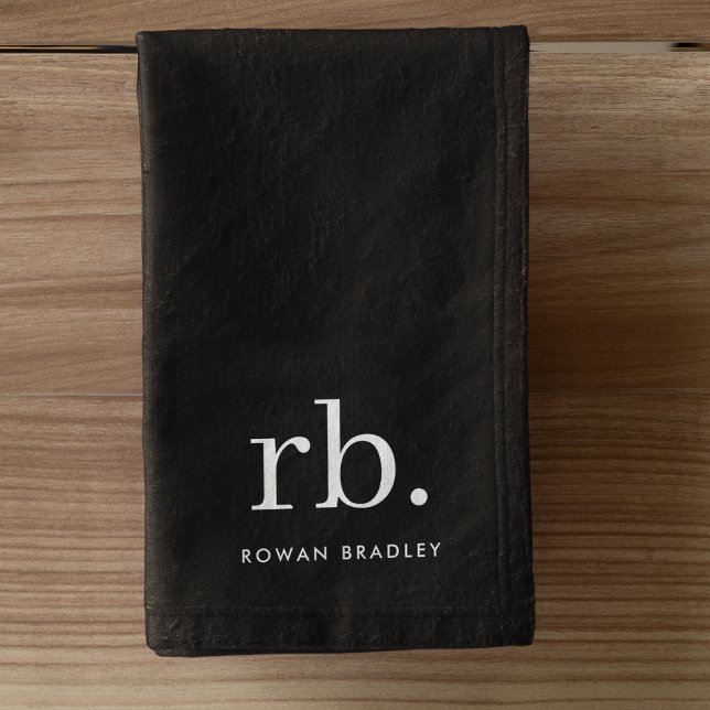 Monogram Classic Elegant Minimal Schwarz und Weiß Handtuch (Sleek black modern monogram custom towels.)