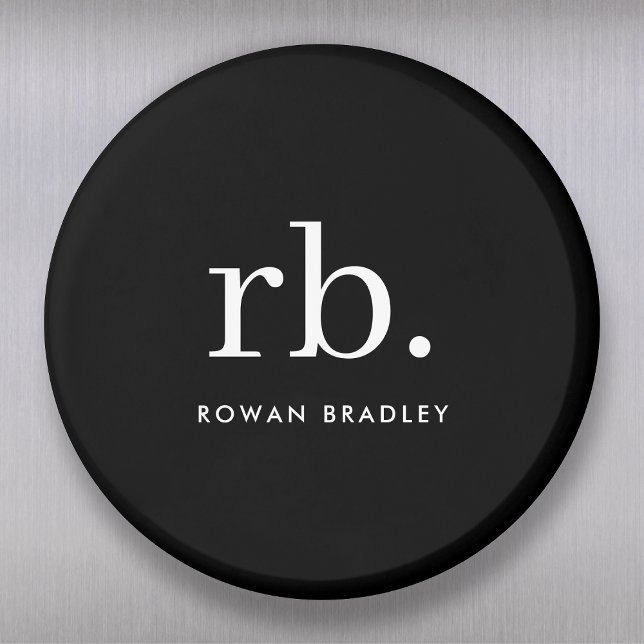 Monogram Classic Elegant Minimal Schwarz und Weiß Magnet (Sleek black modern monogram custom magnet.)