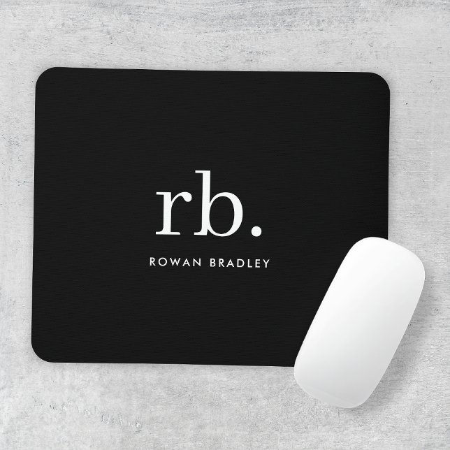 Monogram Classic Elegant Minimal Schwarz und Weiß Mousepad (Von Creator hochgeladen)