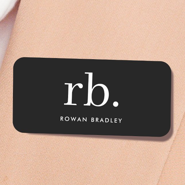 Monogram Classic Elegant Minimal Schwarz und Weiß Namensschild (Sleek black modern monogram custom name tags.)