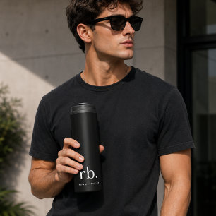 Monogram Classic Elegant Minimal Schwarz und Weiß Thermosbecher