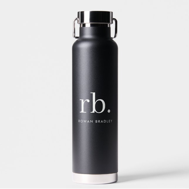 Monogram Classic Elegant Minimal Schwarz und Weiß Trinkflasche (Vorne)