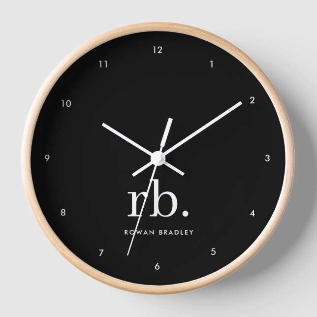 Monogram Classic Elegant Minimal Schwarz und Weiß Uhr (Vorderseite)