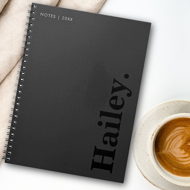 Monogram Classic Elegant Minimaler Schwarzer Name Notizbuch (Von Creator hochgeladen)