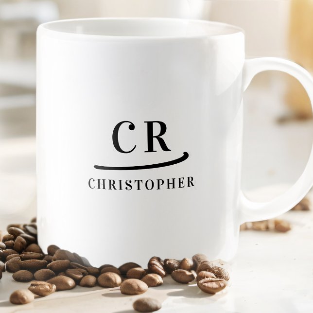 Monogram Classic Elegant Minimalistisch Schwarz-we Kaffeetasse (Von Creator hochgeladen)