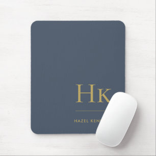 Monogram Classic Elegant Navy Blue Gold Initials Mousepad