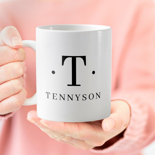 Monogram Classic Elegant Schwarz-weißer Anfangsnam Kaffeetasse (Von Creator hochgeladen)