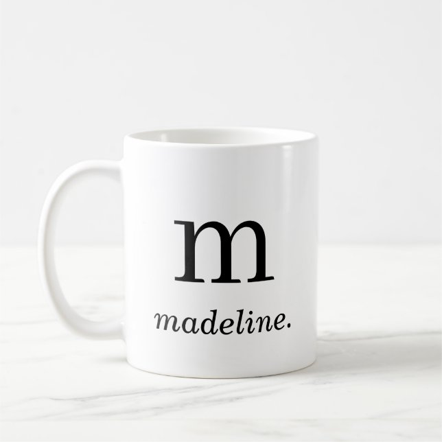 Monogram Classic Elegant Schwarz-weißer Anfangsnam Kaffeetasse (Links)