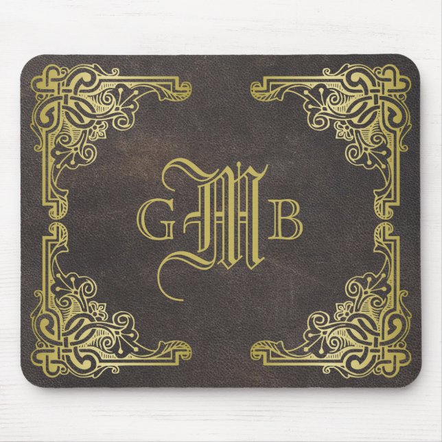 Monogram Classic Gold Frame Antique Leder Extravag Mousepad (Vorne)