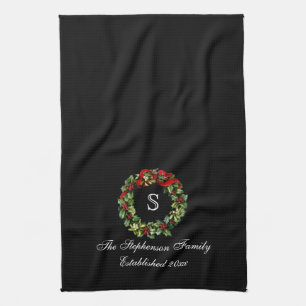 Monogram Classic Holly Wreath Custom Christmas Geschirrtuch