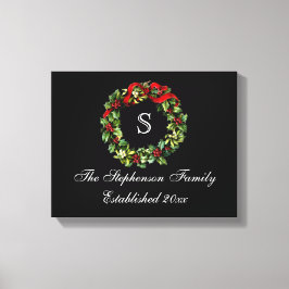 Monogram Classic Holly Wreath Custom Christmas Leinwanddruck
