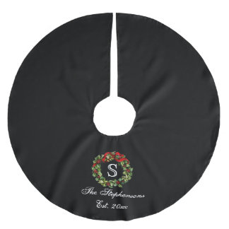 Monogram Classic Holly Wreath Custom Christmas Polyester Weihnachtsbaumdecke