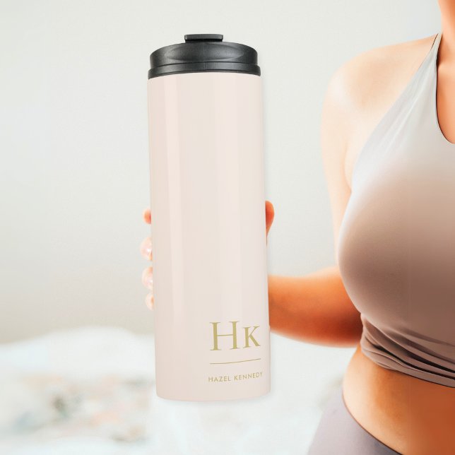 Monogram Classic Modernes Minimalistisch Blush Gol Thermosbecher (Von Creator hochgeladen)