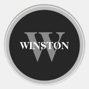 Monogram Classic Schwarze und weiße Serif-Schrifta Runder Aufkleber