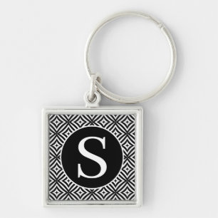 Monogram Classic Serif RF Diamond Circle Black Schlüsselanhänger