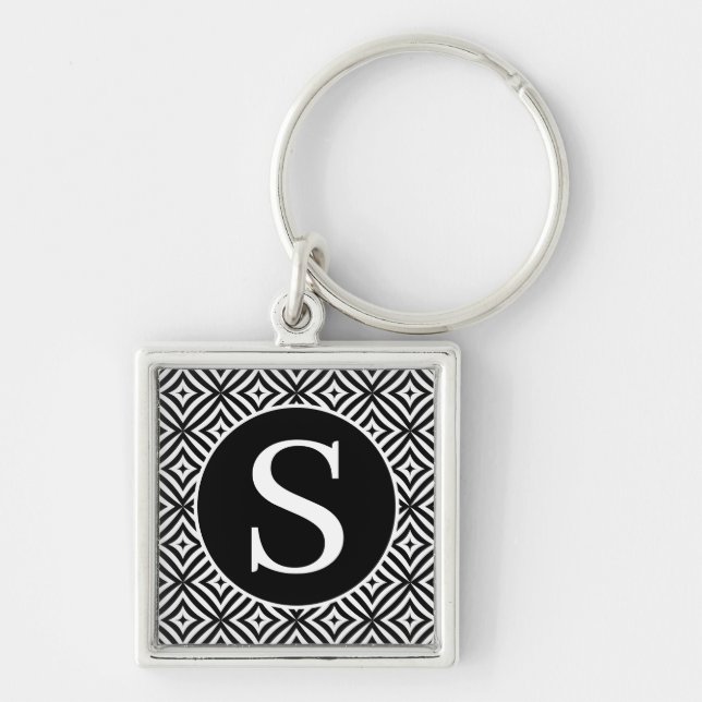 Monogram Classic Serif RF Diamond Circle Black Schlüsselanhänger (Vorne)