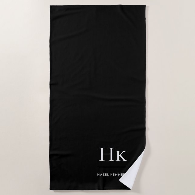 Monogram Classic Simple Chic Black White Strandtuch (Vorderseite)