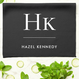 Monogram Classic Simple Elegant Black Monogrammed Geschirrtuch