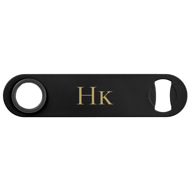 Monogram Classic Simple Modern Black Gold Elegant Speed Flaschenöffner (Vorderseite (Horizontal))