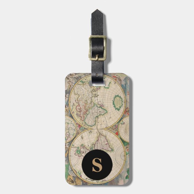 Monogram Classic Travel Vintag World Map Gepäckanhänger (Vorderseite vertikal)