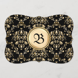 Monogram Classy Elegante Gold Damask Mittelalterli Einladung