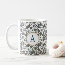 Monogram Clematis Vine Elegant Green Blue Floral Kaffeetasse
