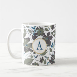 Monogram Clematis Vine Elegant Green Blue Floral Kaffeetasse