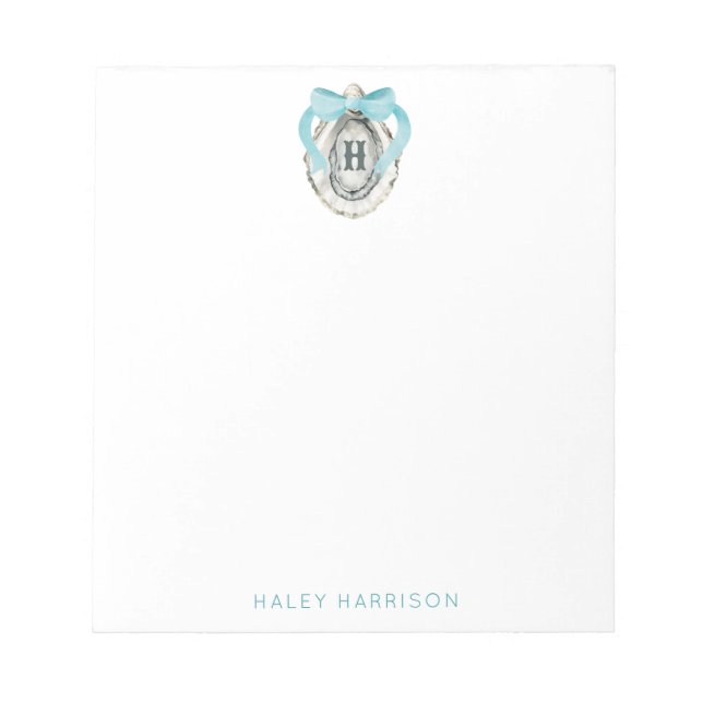 Monogram Coastal Blue Bow Oyster Notizblock (Vorderseite)