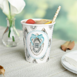 Monogram Coastal Blue Bow Oyster Pappbecher